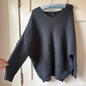 Lulus Women's Charcoal Slate Blue Slouchy V-Neck Sweater Size S